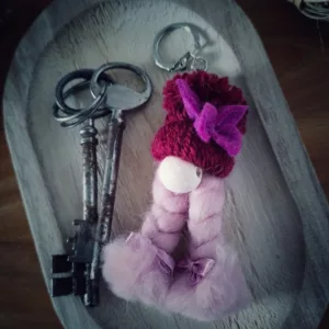 Porte-clé Gnominette (bordeaux et rose)
